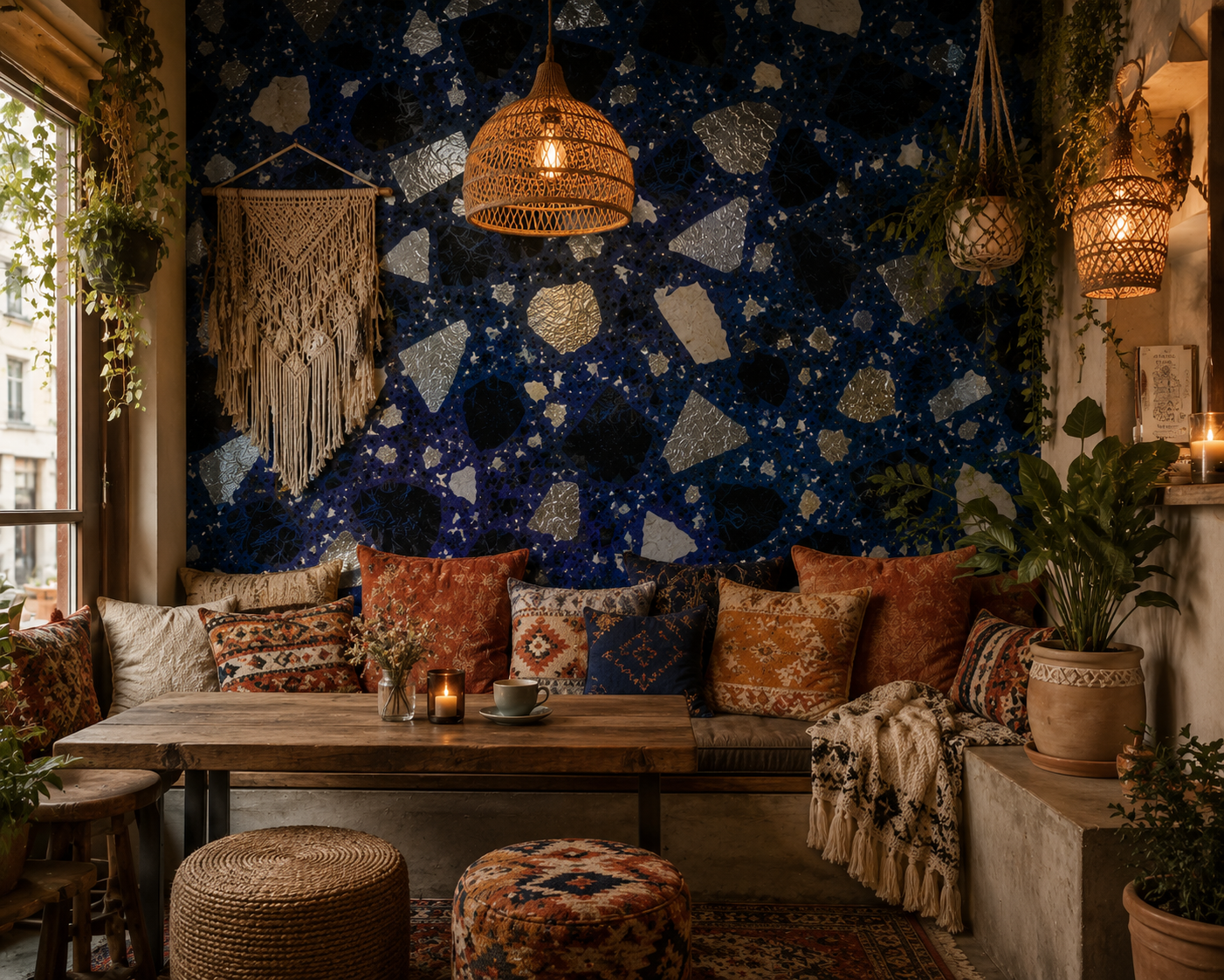 Platin ve Gece Mavisi Terrazzo